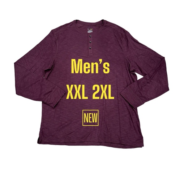 Men's Apt. 9 XXL 2XL 50 - 52 Shirt Top Henley Jersey Long Sleeve Burgundy NWOT - Picture 2 of 8
